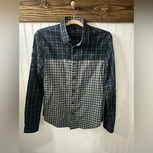 Armani Exchange Double Plaid Shirt Sz S Navy Green preppy natural fibers